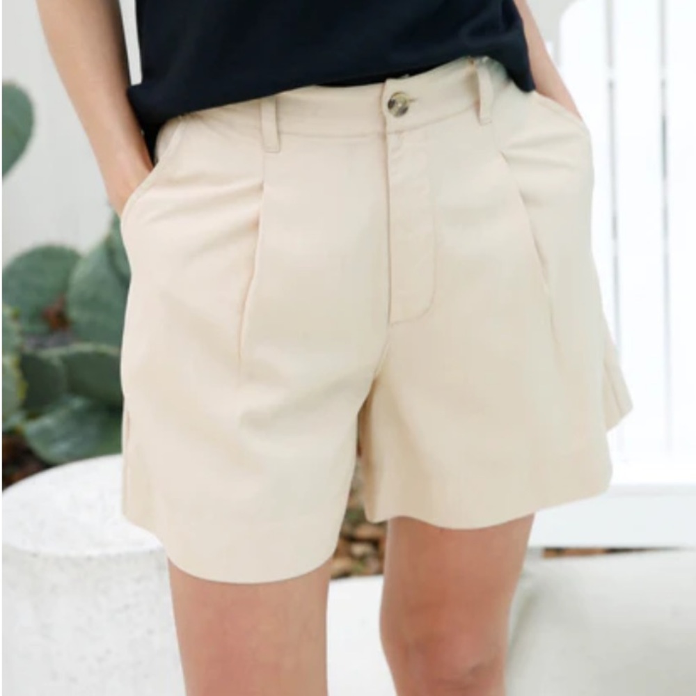 Last Chance ABLE esme long drapey oversize pleated khaki shorts